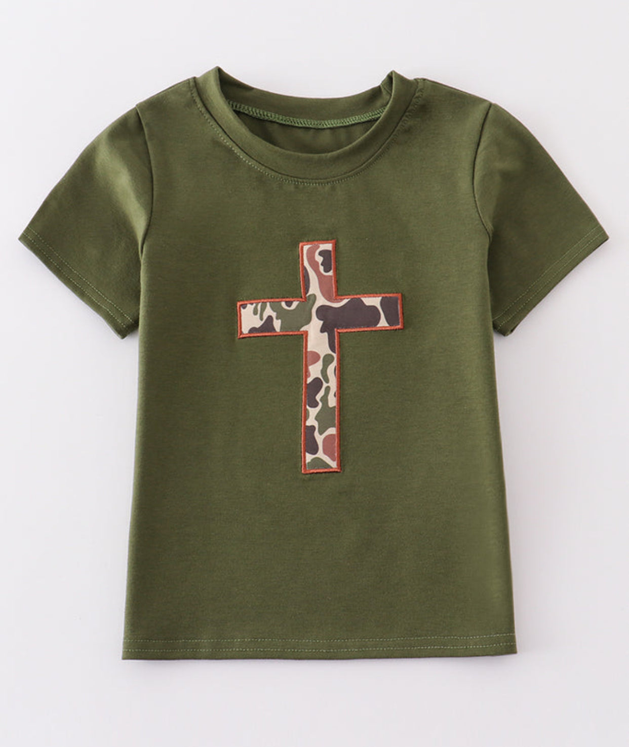 Green Camo Easter Cross Appliqué Top