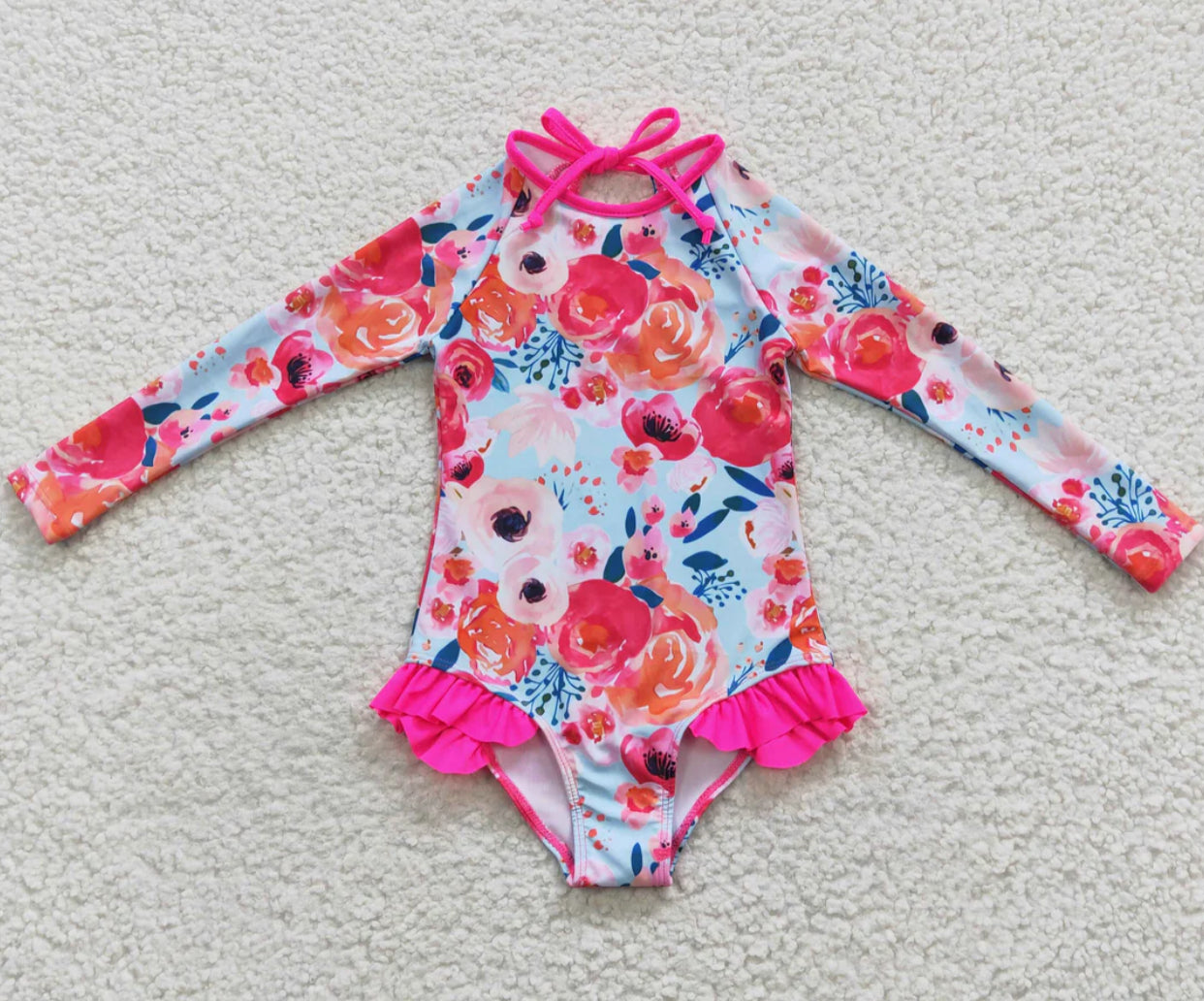 Floral Ruffle Rashguard Swimsuit