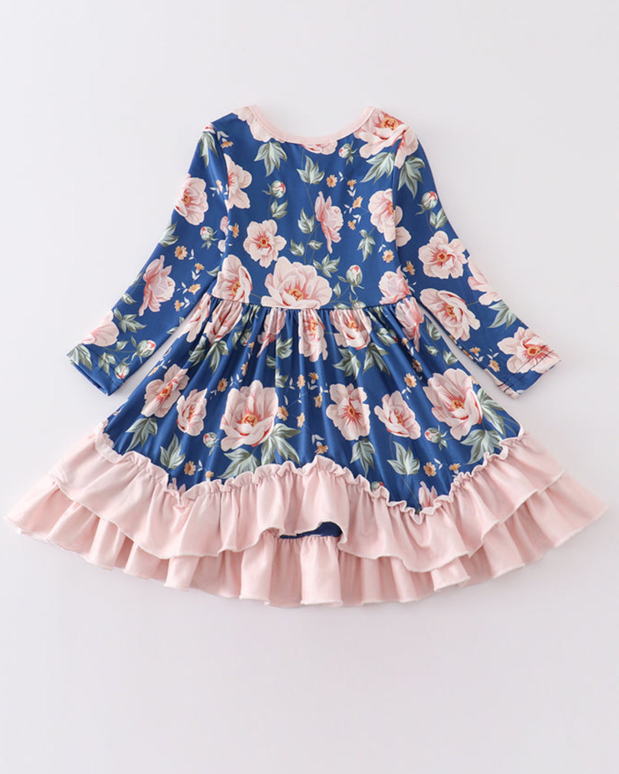 Navy Floral Ruffle Dress