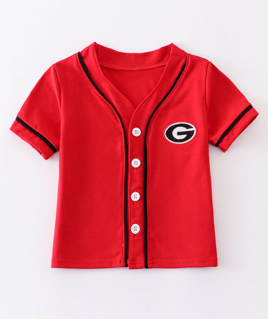 Red Georgia Embroidered Button Shirt