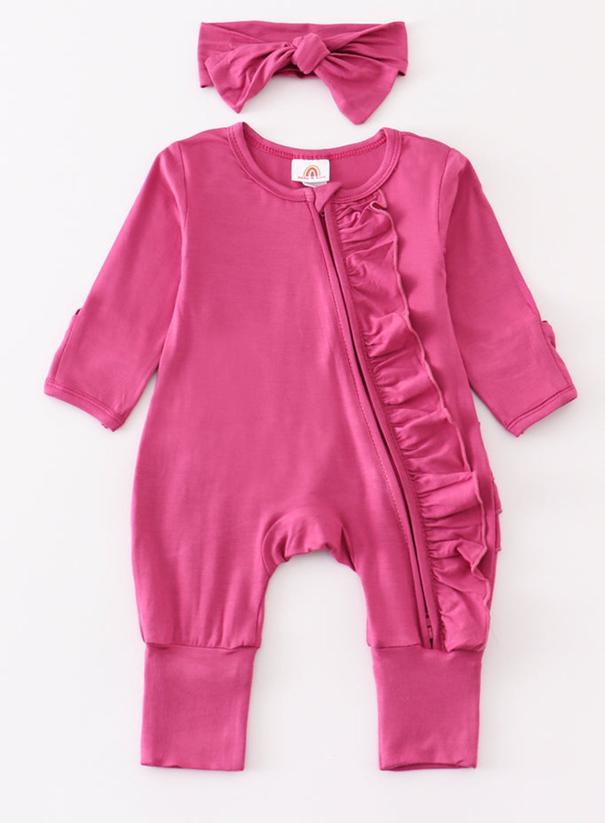 Fuchsia Bamboo Ruffle Zipper 2pc Baby Romper
