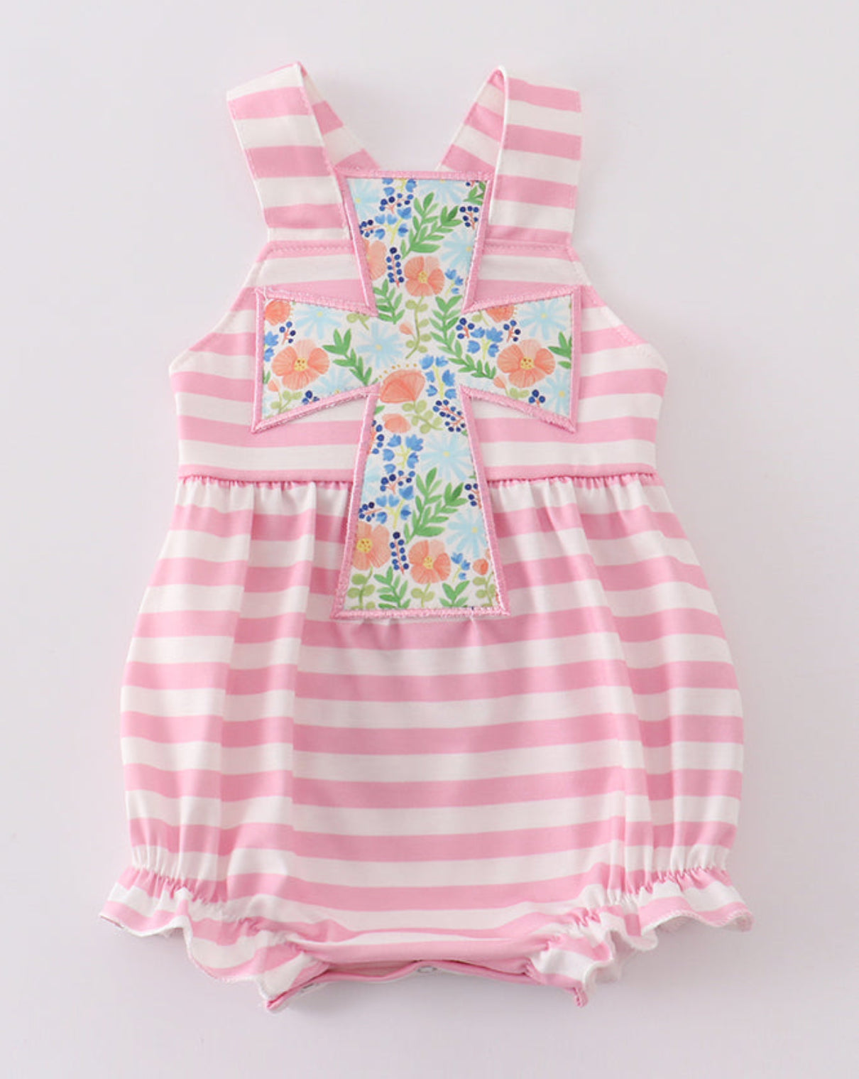 Pink Striped Easter Cross Appliqué Bubble