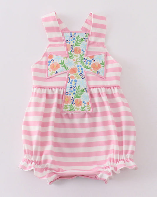 Pink Striped Easter Cross Appliqué Bubble