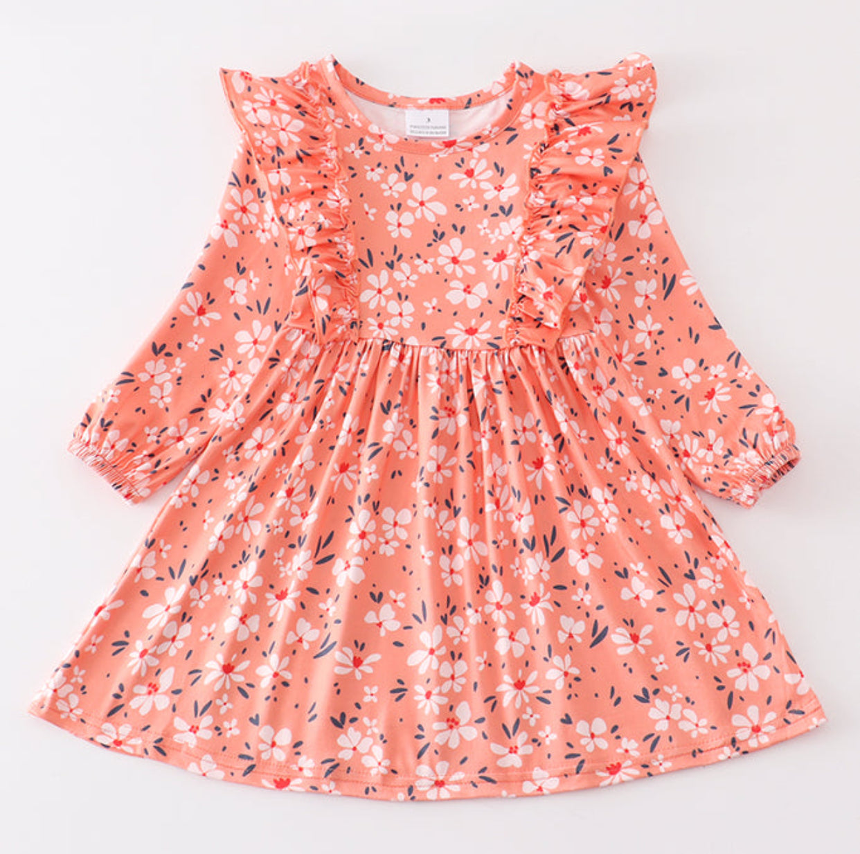 Orange Floral Ruffle Dress