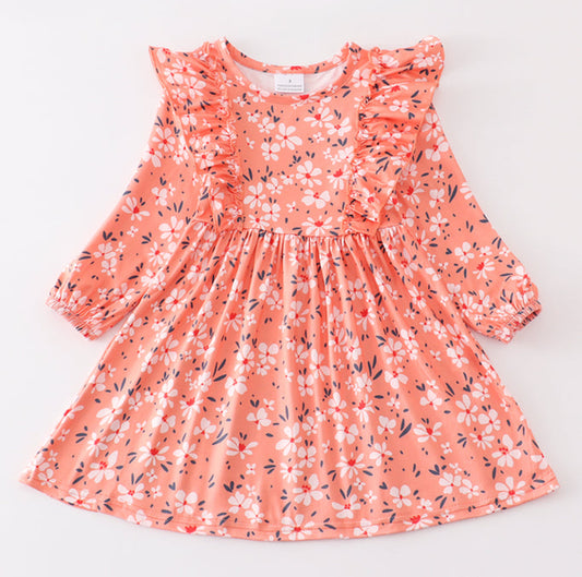 Orange Floral Ruffle Dress