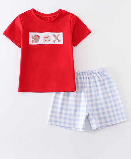 Blue Plaid Baseball Embroidery Set