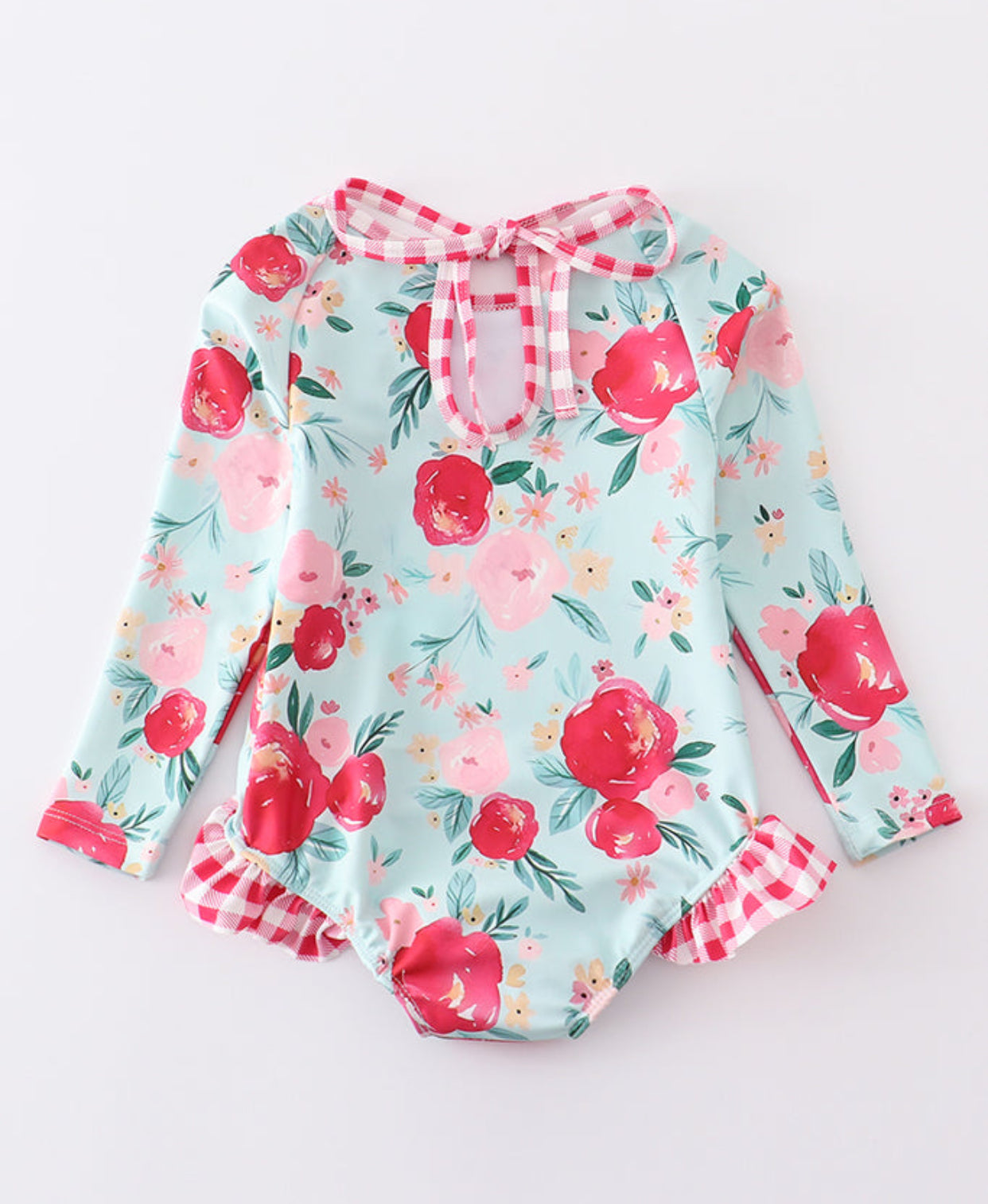 Mint Floral Rashguard Ruffle Swimsuit