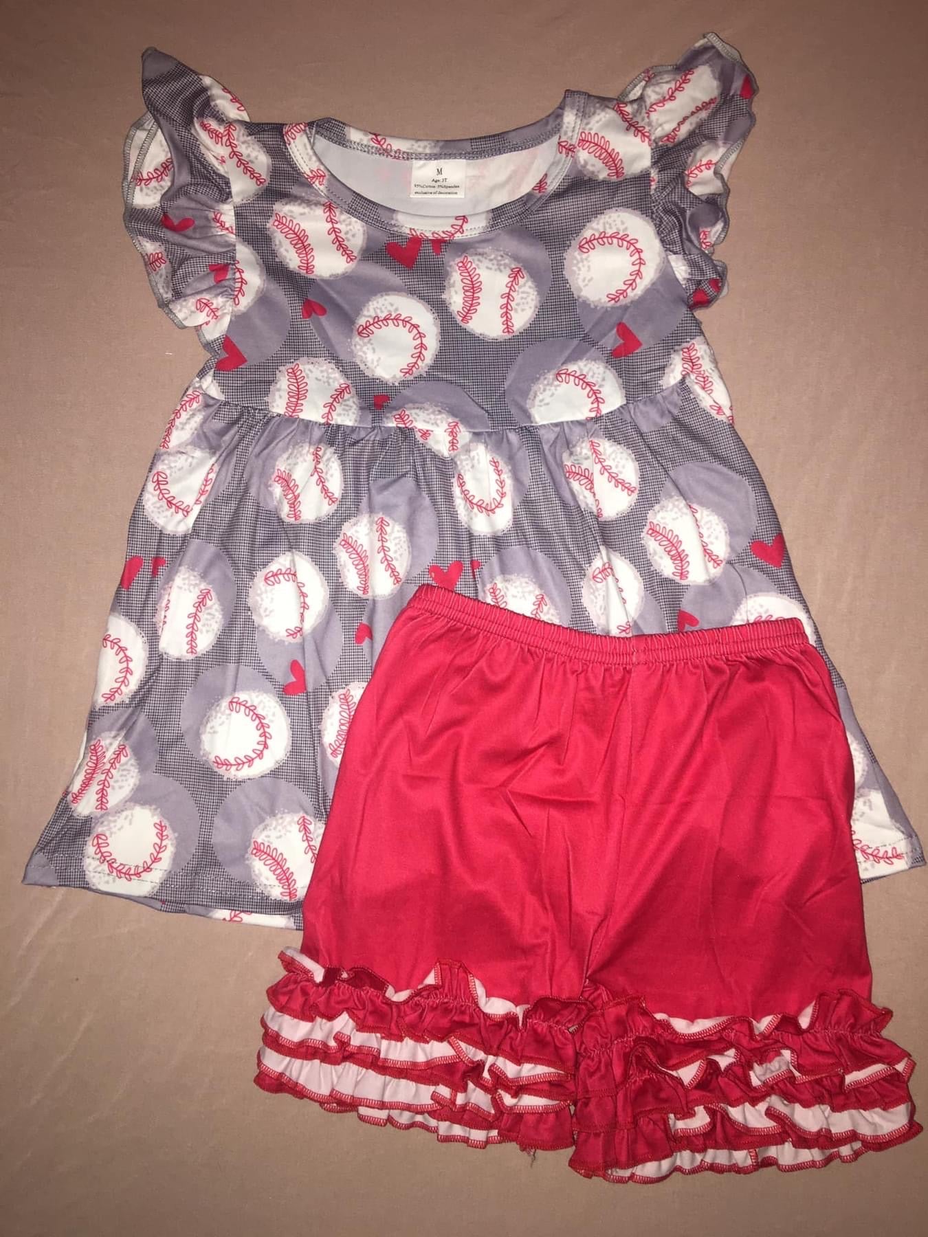 Baseball Top/Red Ruffle Bottoms