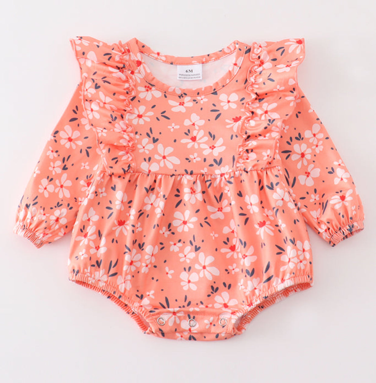 Orange Floral Print Ruffle Romper
