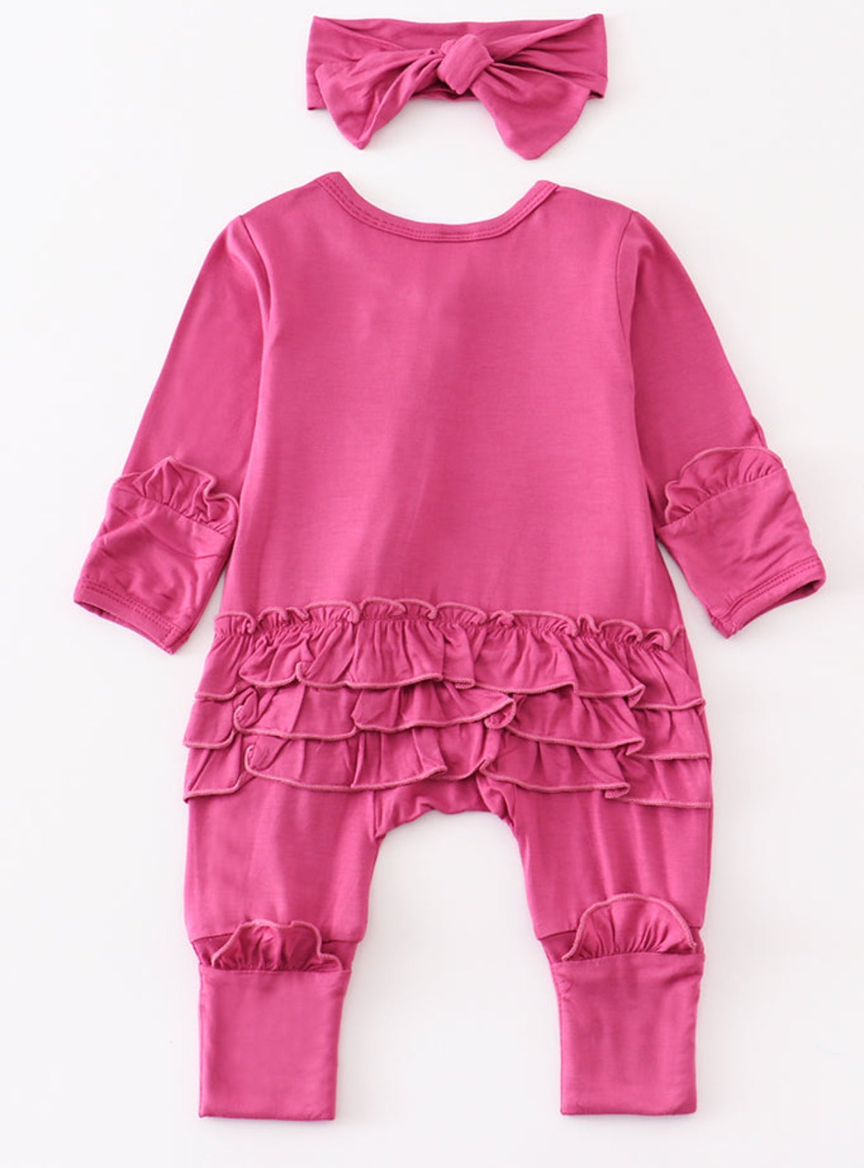Fuchsia Bamboo Ruffle Zipper 2pc Baby Romper