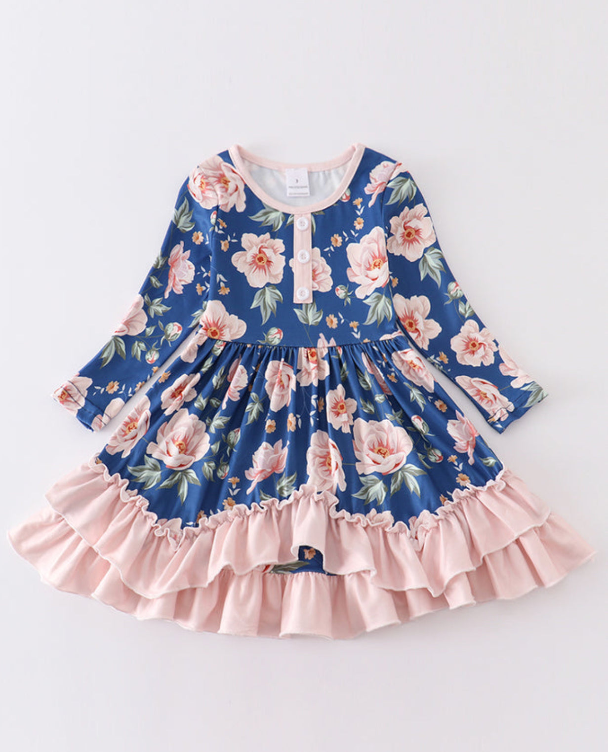 Navy Floral Ruffle Dress