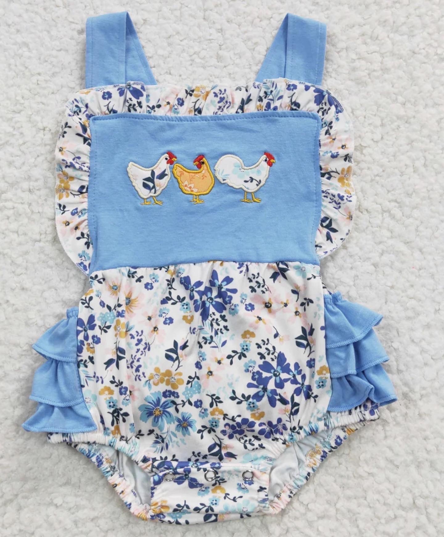 Blue Floral Chicken Romper