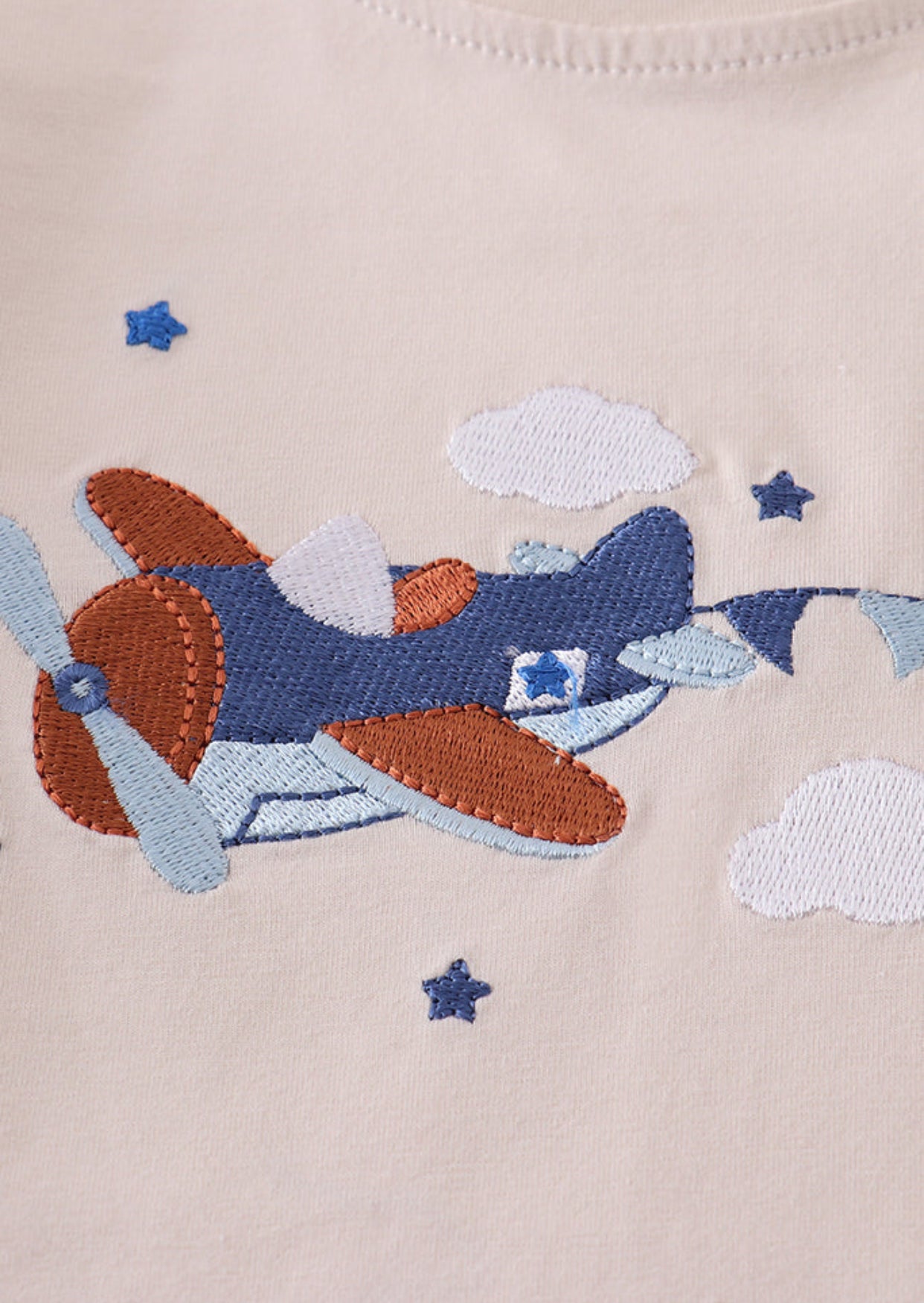 Beige Airplane Appliqué Top