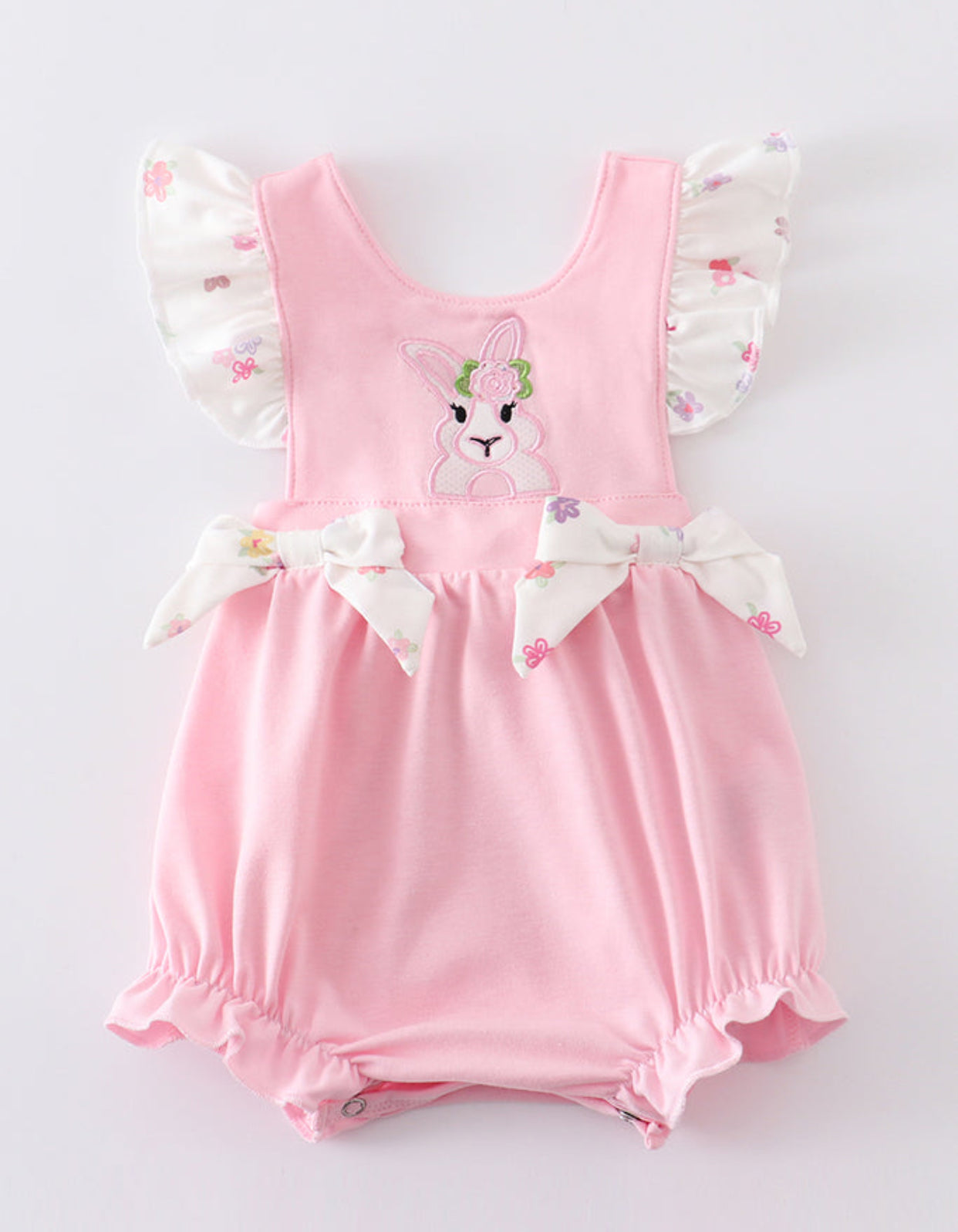 Pink Rabbit Appliqué Ruffle Girl Bubble