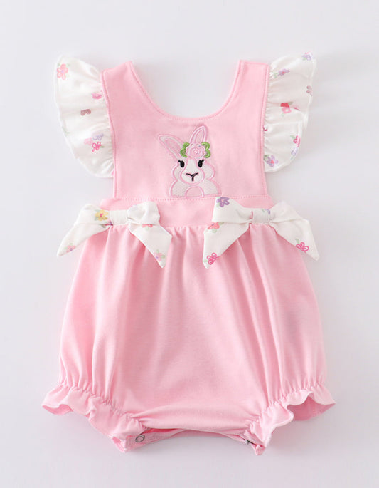 Pink Rabbit Appliqué Ruffle Girl Bubble