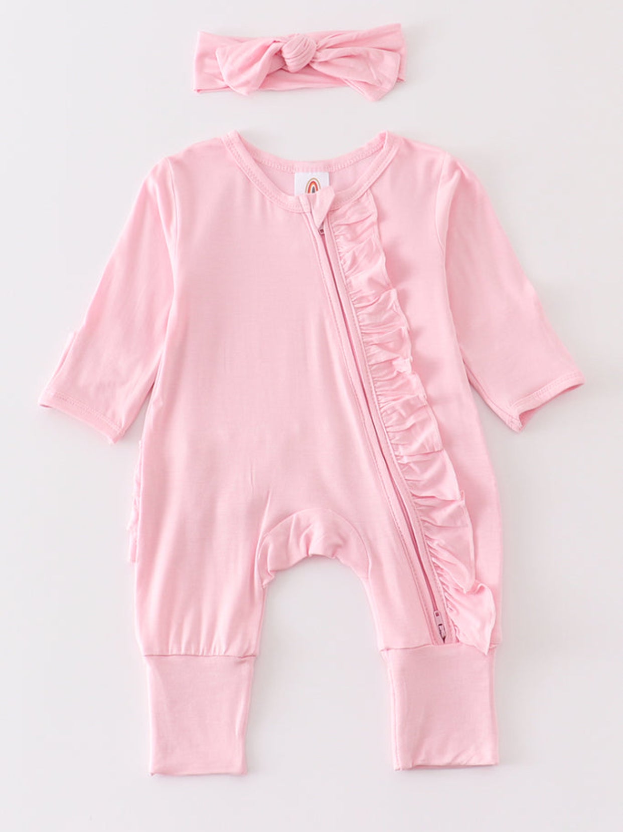 Blush Bamboo Ruffle Zipper 2pc Baby Romper