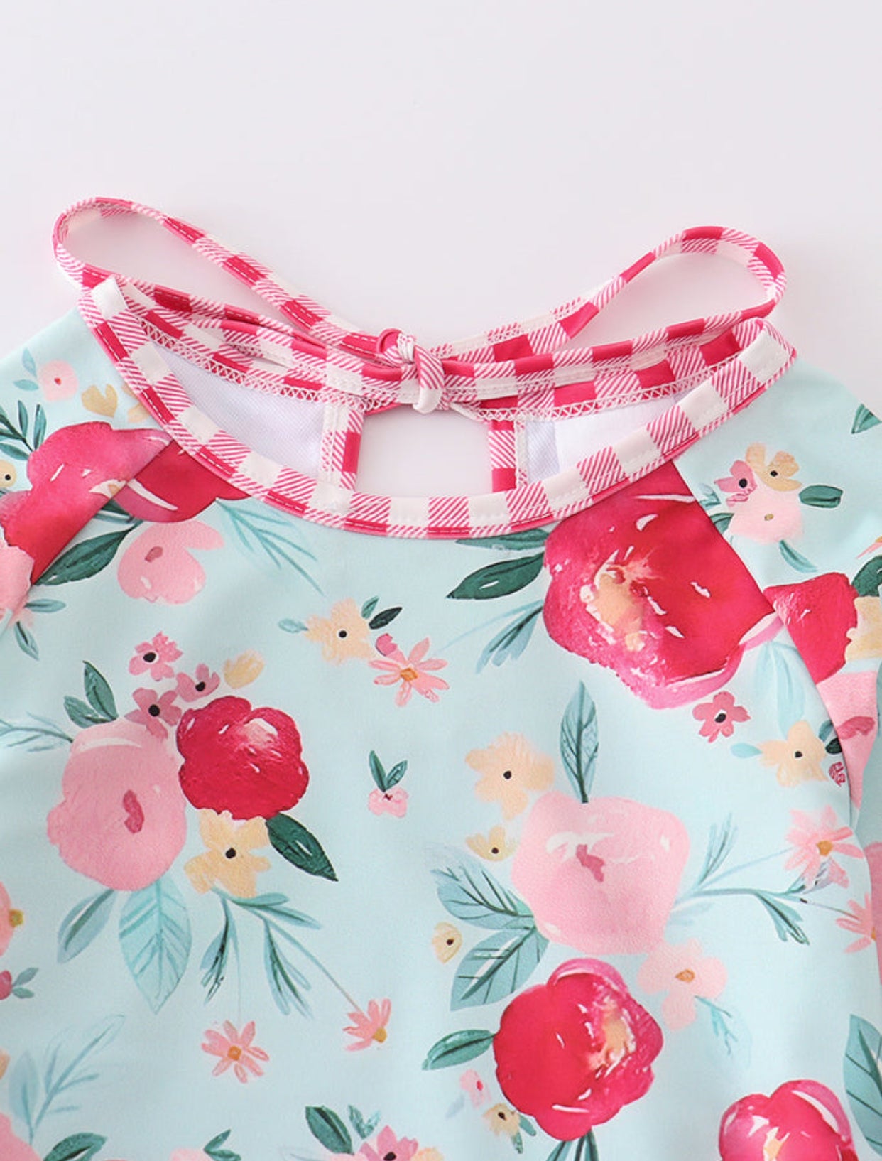 Mint Floral Rashguard Ruffle Swimsuit