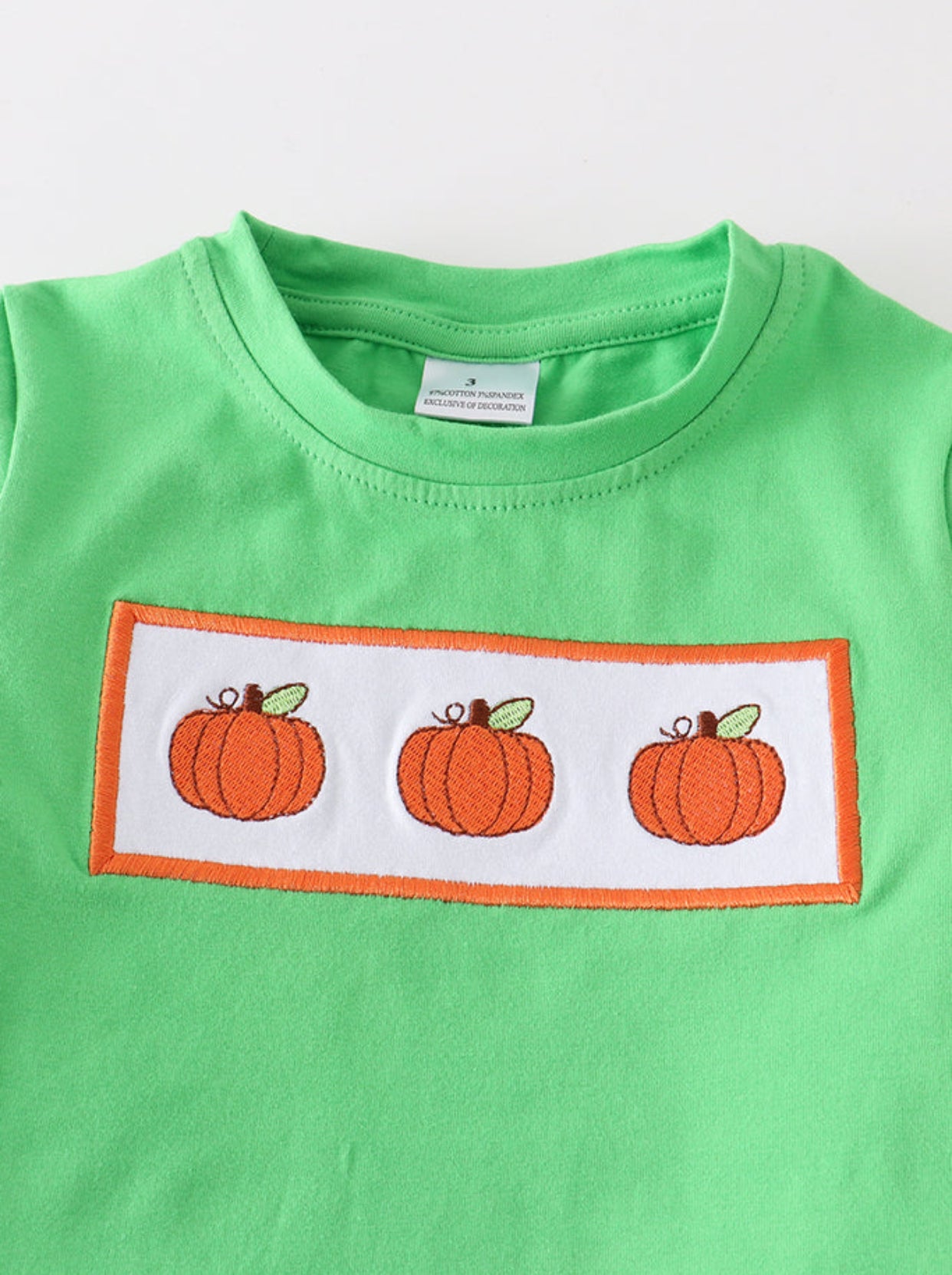 Green Pumpkin Appliqué Shirt with Blue Plaid Pants