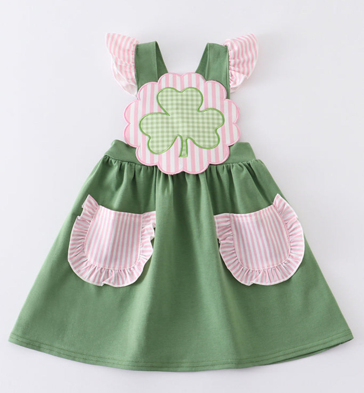 Green & Pink Clover Appliqué Dress