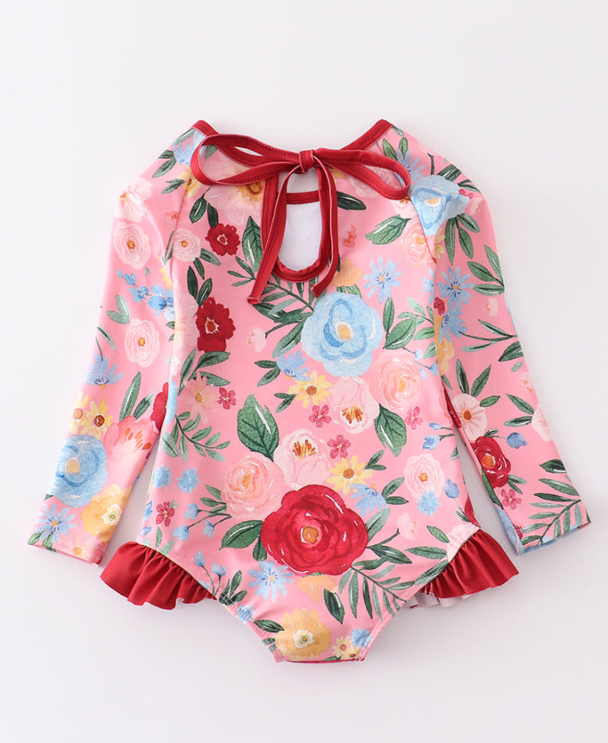 Pink Floral Ruffle Rashguard Swimsuit