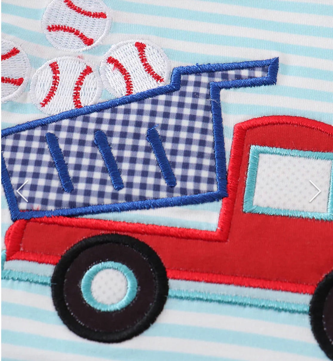 Blue Stripe Dump Truck Baseball Appliqué Top
